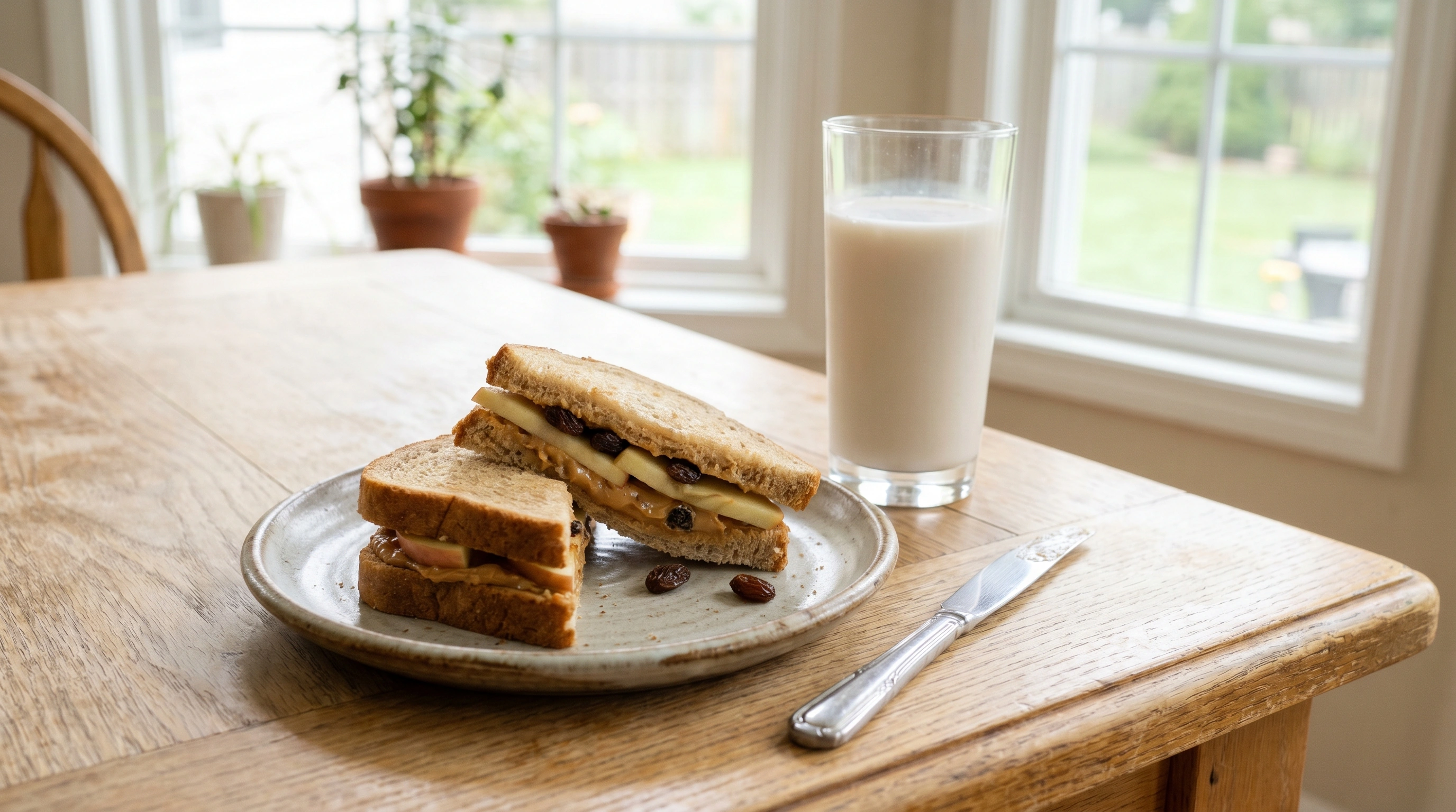 Peanut Butter, Apple and Raisin Sandwich