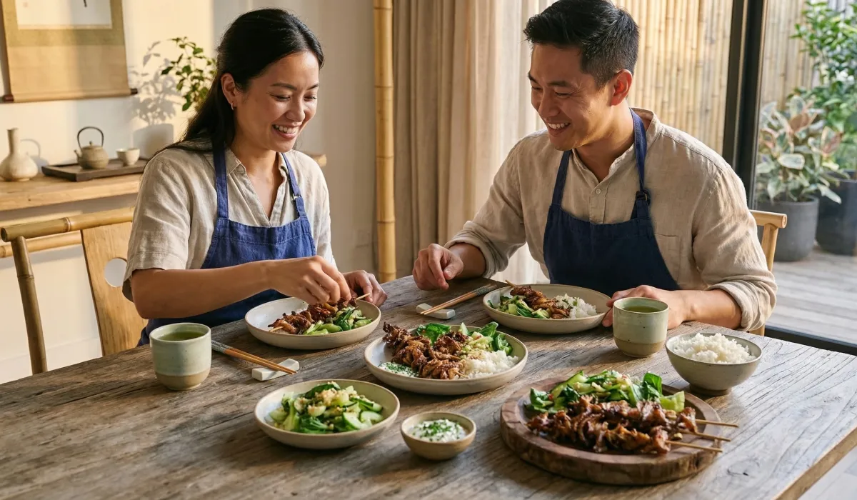 Crispy Oyster Mushroom Skewers con Bok Choy Salad