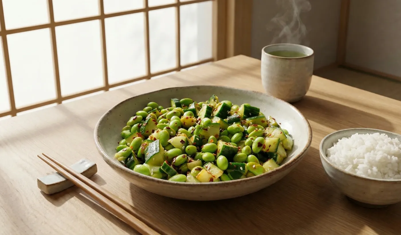 Crisp Edamame и Cucumber с кунжутным платьем