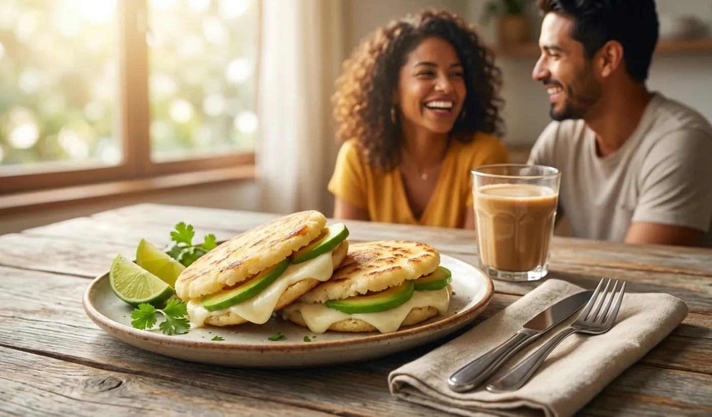 Arepas doradas con crema Comfort