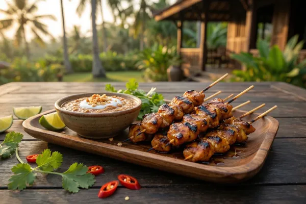 Pollo Satay con salsa de gota de cacahuete