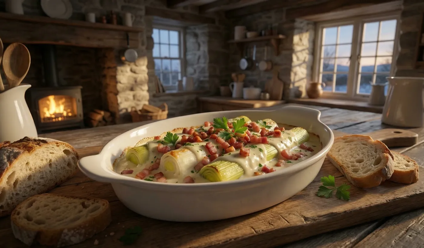 Cremy Leeks con el tocino ahumado Crispy