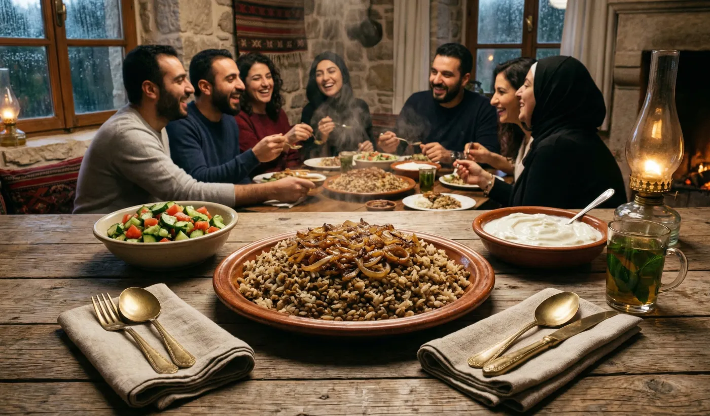 Ταπεινές Φακές & Ρύζι με Καραμελωμένα Κρεμμύδια