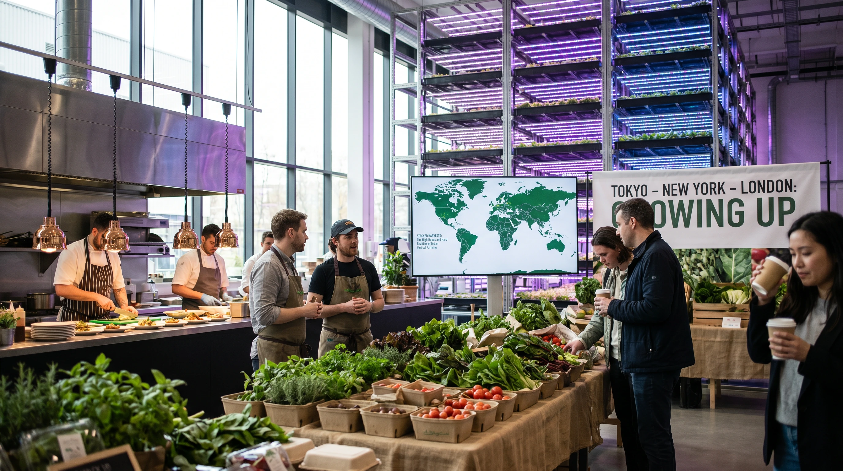 Cosechas apiladas: Las Altas Esperanzas y Realidades Duras de Agricultura Vertical Urbana