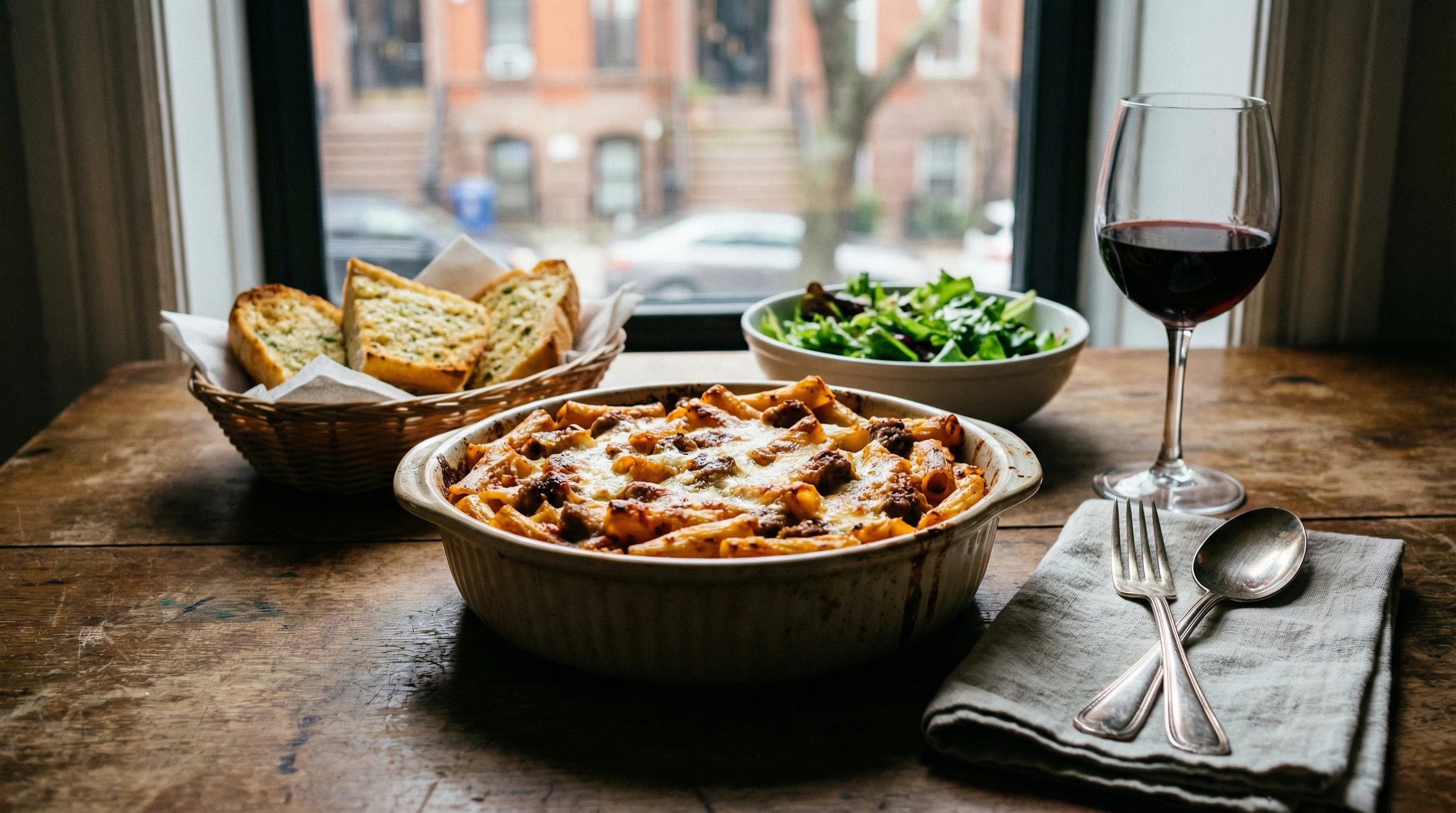 Ziti horneado con salchichas