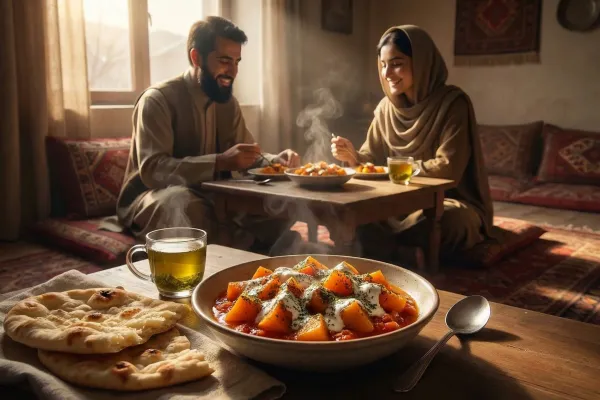 Afghan pumpkin with garlic yoghurt (Kaddo bowrani)